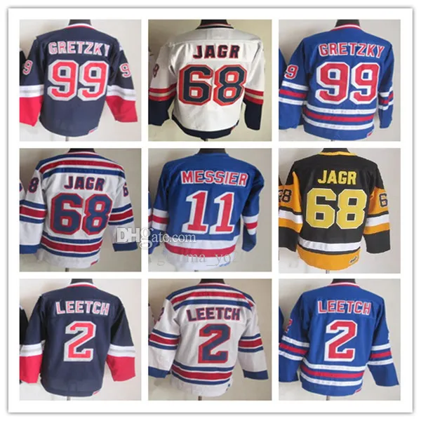 Mark Messier Vintage NY koszulki hokejowe Wayne Gretzky Jaromir Jagr Brian Leetch szyte Retro mundury granatowy biały mężczyzna