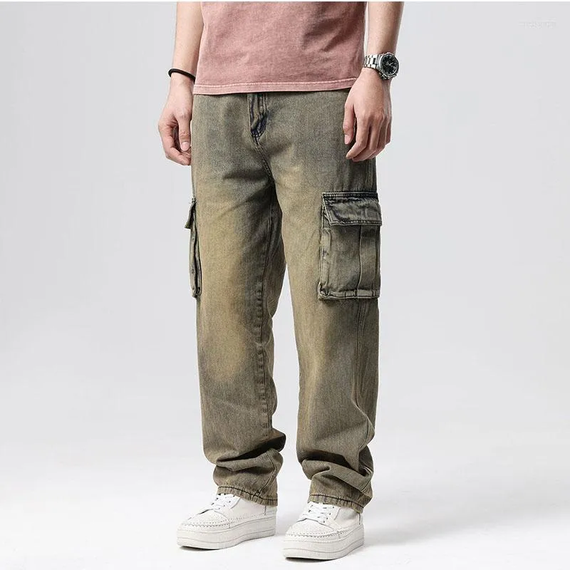 Männer Jeans Mcikkny Männer Lose Skateboard Casual Hosen Gerade Vintage Hip Hop Denim Hosen Für Männer Multi Taschen Plus Größe 30-46