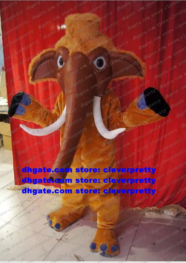 Brown Long Fur Elephant Elephish Mascot Costume Mammoth Mammuthus Wooly Mamoth Character Sports Party Garden Fantasia ZX1606