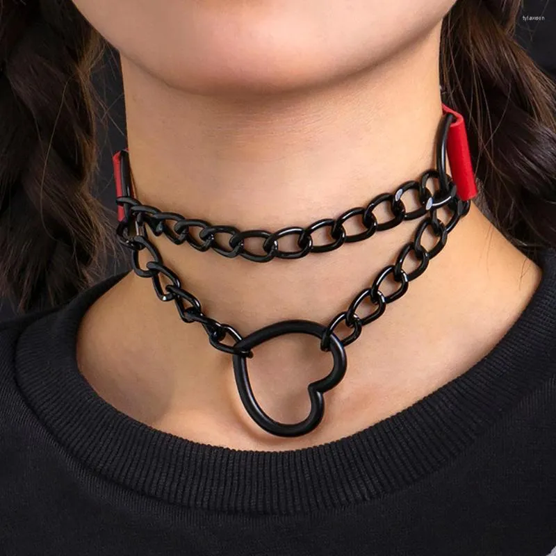 Correntes ingesight.z Sexy Goth Pu Couro Cara de Cara de Cara para Mulheres Punk Vintage Rock Metal Chain Collar Halloween Jóias