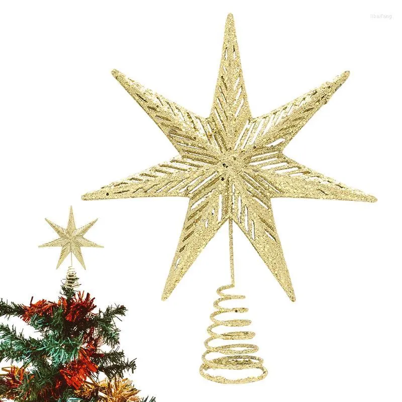 Décorations de Noël Star Tree Topper 7-Pointed Elegant Hollow Treetop Brillant Pour Intérieur Extérieur