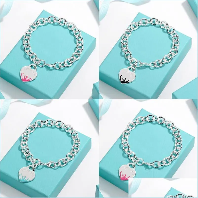 Charm-Armbänder Charm-Armbänder Herz-Design Feiner Schmuck für Frauen Tröpfchen-Emaille-Kette Schwarz Blau Rosa Armband Pseiras Berühmte Dro Dhslx