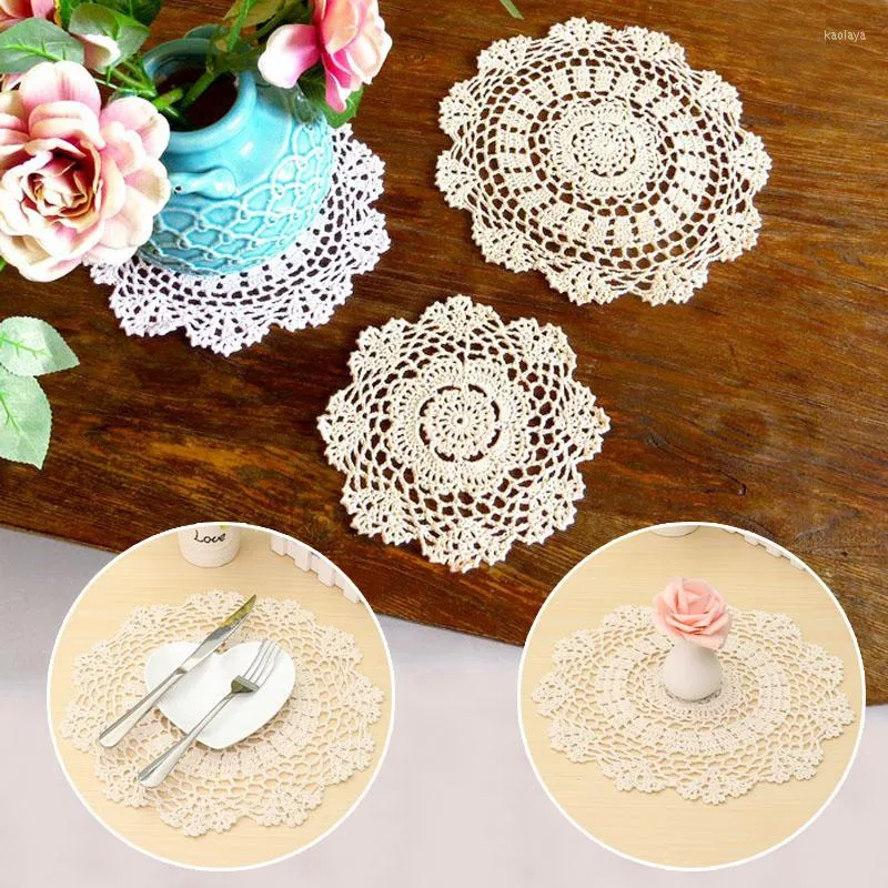 Tischsets Baumwolle Tischset Tasse Becher Hochzeit Esszimmer Küchentisch Tischset Tuch Spitze Häkeln Tee Kaffee Deckchen Teller Pad