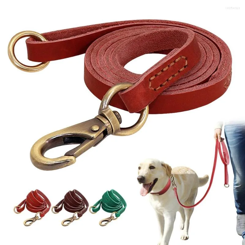 Dog Collars 150cm Strong Pet Leash Real Leather Dogs Lead Rope Large Walking Running Leashes For Pitbull German Shepherd S M L