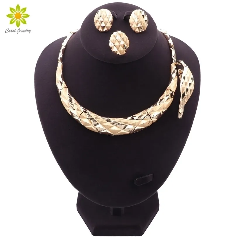 Bröllop smycken set kvinnor gåva afrikanska brudgåvor guldfärg set dubai halsband armband örhängen ring 221109