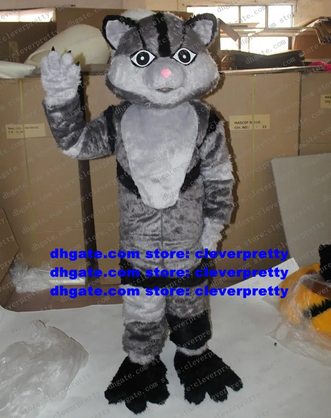 Grey Long Fur Wildcat Wild Cat Mascot Costume Caracal Ocelot Kitten Character Children Playground Attract Customers zx1060
