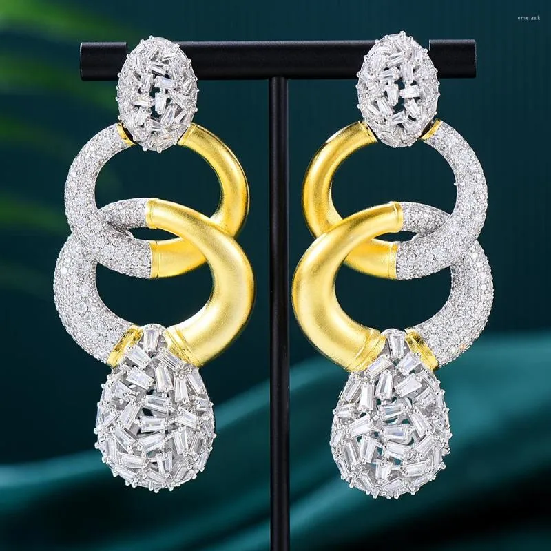 매달린 귀걸이 Godki 레드 카펫 빈티지 아프리카 여성 결혼식 풀 마이크로 CZ High Jewelry Dubai Bridal Earring