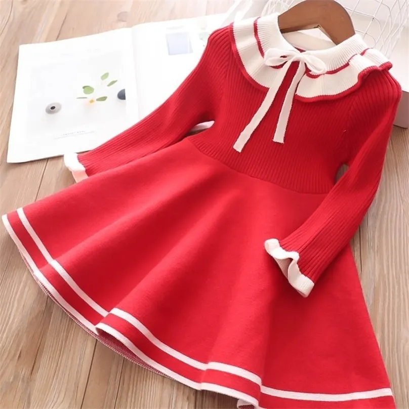 Girl's Dresses girl baby sweater knitted dress children warm Sweater for girls infant casual pure color Pleated princess 221110