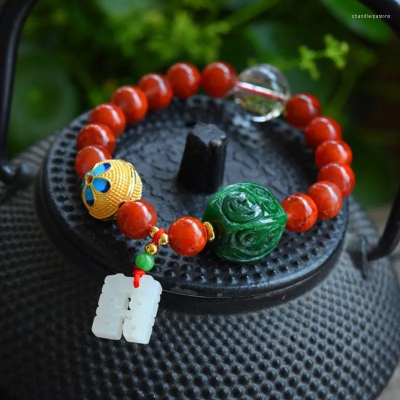 Charm Armband Natural South Red Bead Collocation Hetian Jade Pendant Single Circle Armband