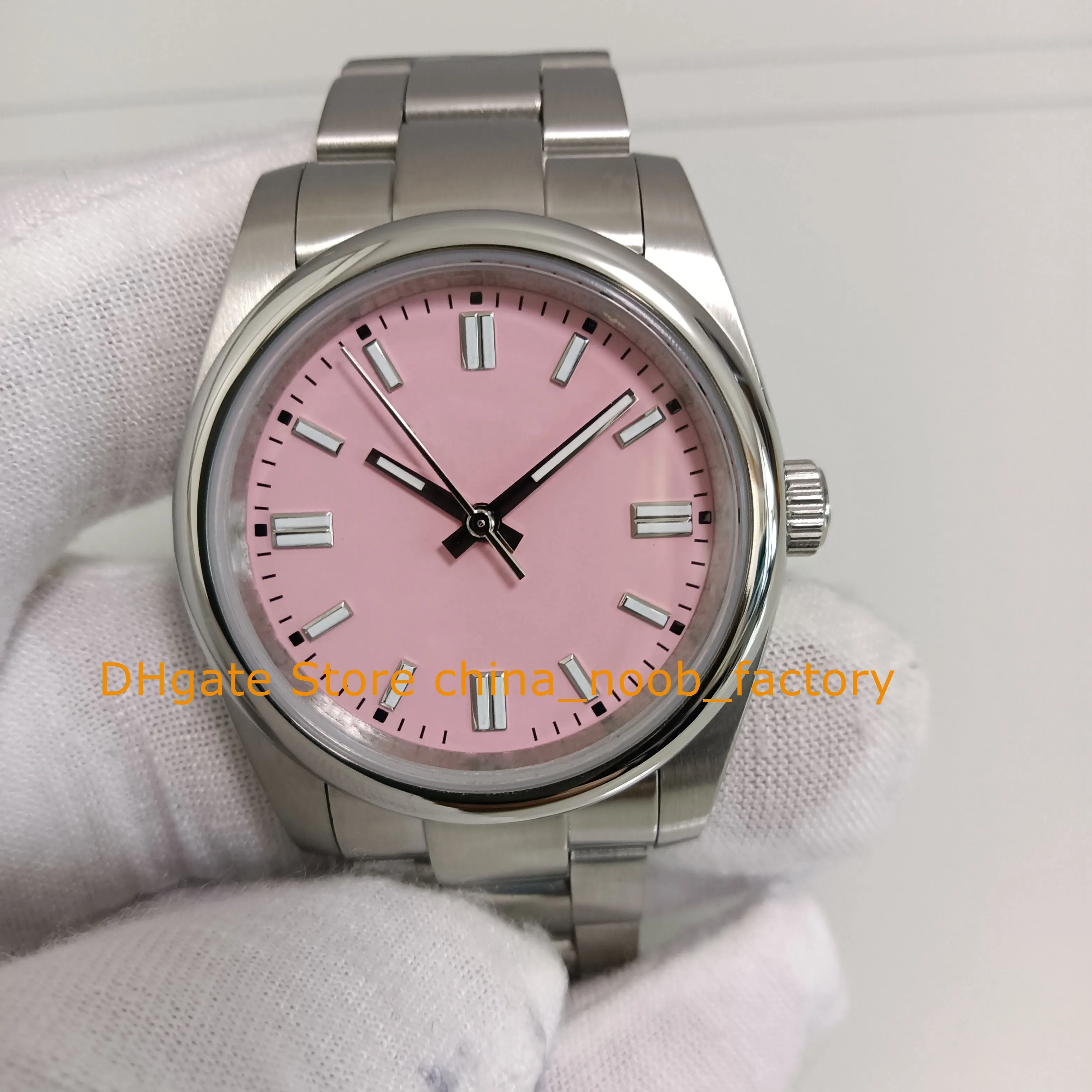 8 Style z pudełkiem kobiety oglądają kobietę średniej wielkości 36 mm różowa bransoletka ze stali nierdzewnej Lady Asia 2813 Ruch Mechaniczne kobiety automatyczne zegarki