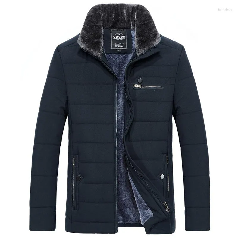 Hommes duvet 2022 automne polaire veste chaud hiver Parka col de fourrure coupe-vent coton rembourré Anorak épais noir manteau mâle décontracté