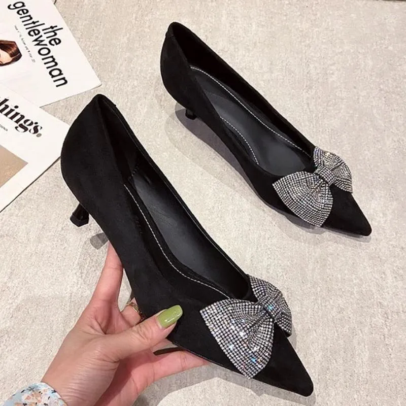 Dress Shoes High Heels Autumn Black Women's Crystal Pointed Toe Elegant And Comfortable Low Heel Sexy Stiletto