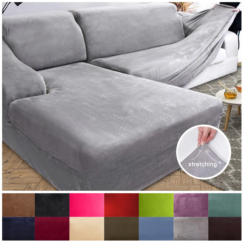 Housses de Chaise épaisse en peluche en forme de L canapé salon coin canapé housse sectionnelle extensible élastique Canap Chaise Longue 221110