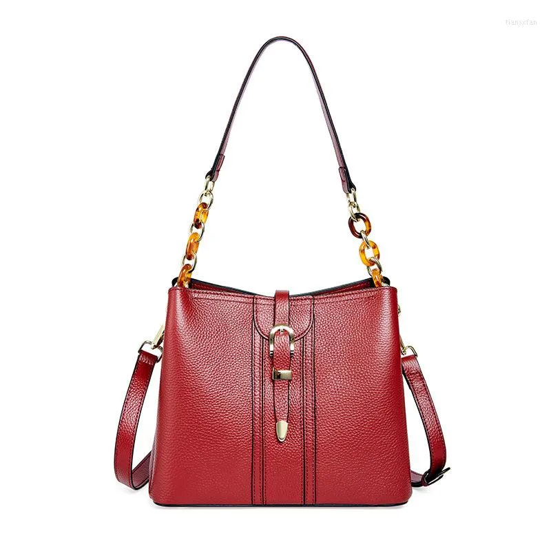 Akşam çantaları bayan moda gerçek deri siyah bej bordo kova omuz çanta kadınlar için inek derisi yenilik crossbody çanta