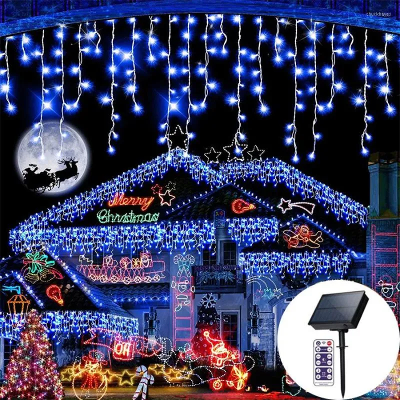 Strings Solar Christmas Dekoracja sznurka Świąteczna kurtyna na świeżym powietrzu Fairy 300 LED LED ICICLE for Garden Wall