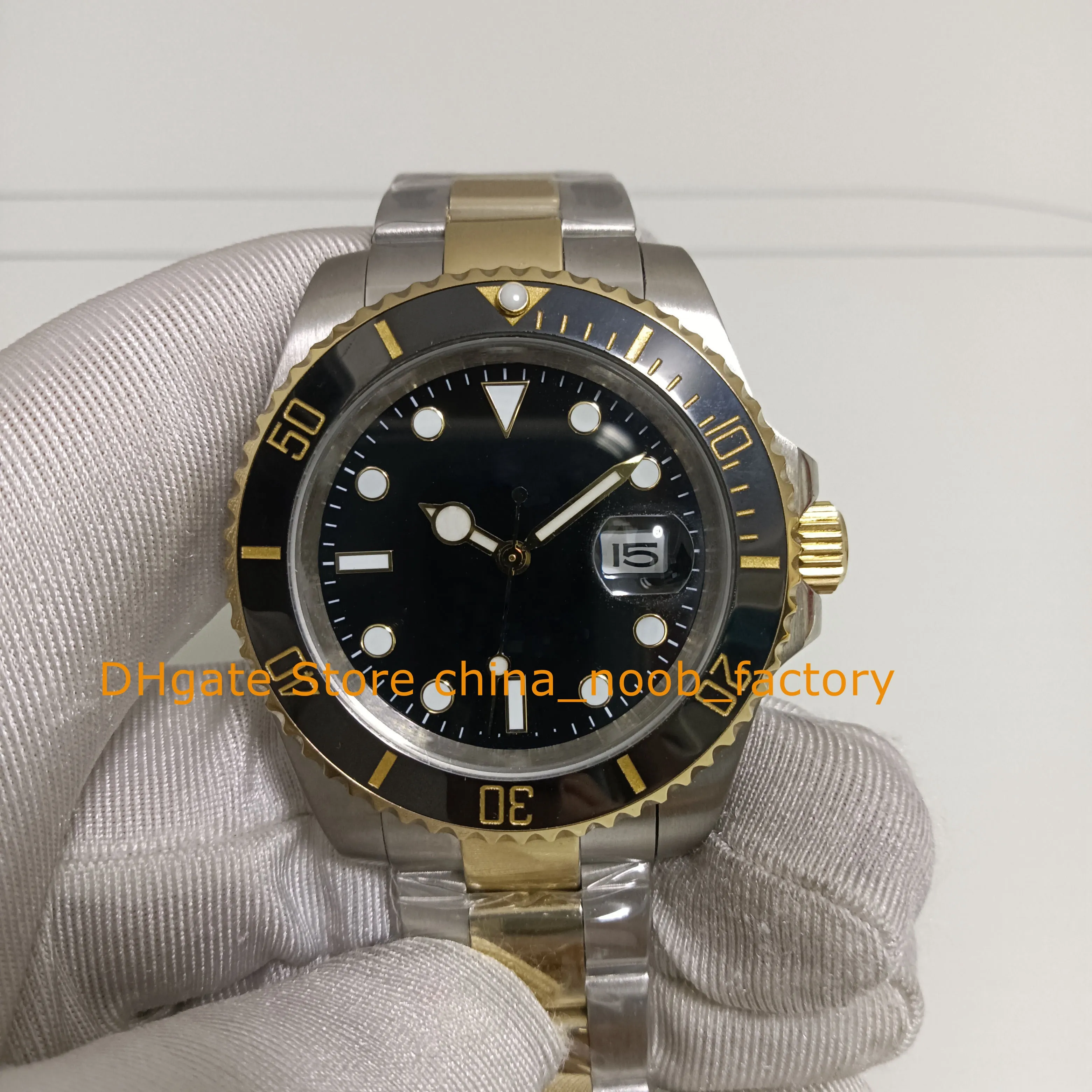 8 cores masculinas na caixa relógio masculino data 41 mm cerâmica em dois tons ouro preto mostrador pulseira fecho dobrável Ásia 2813 movimento automático relógios esportivos de mergulho