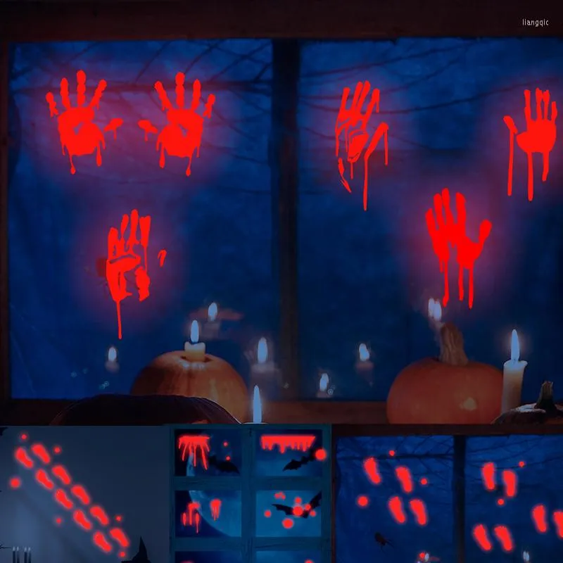 Strings Halloween Luminous Handprints Blood Stains Wall Stickers Holiday Lights Decoration Window Self-adhesive