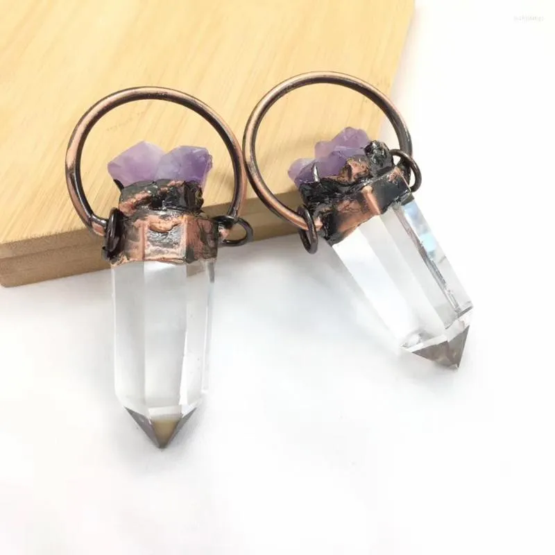 Pendant Necklaces FUWO Natural Crystal Quartz With Antique Copper Plated Semi Precious Bohemian Jewelry For Necklace Making PD335