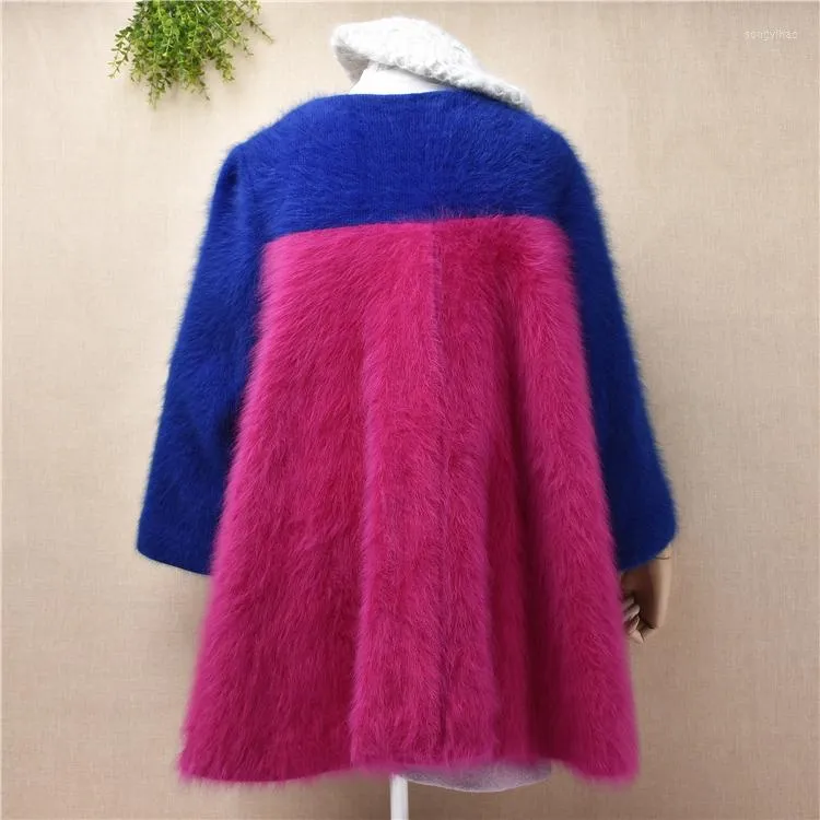 Women's Knits 1.3KG Mujer Female Thick Warm Multicolor Loose Hairy Mink Cashmere Long Flare Sleeves Cardigans Angora Wool Knitted Jacket