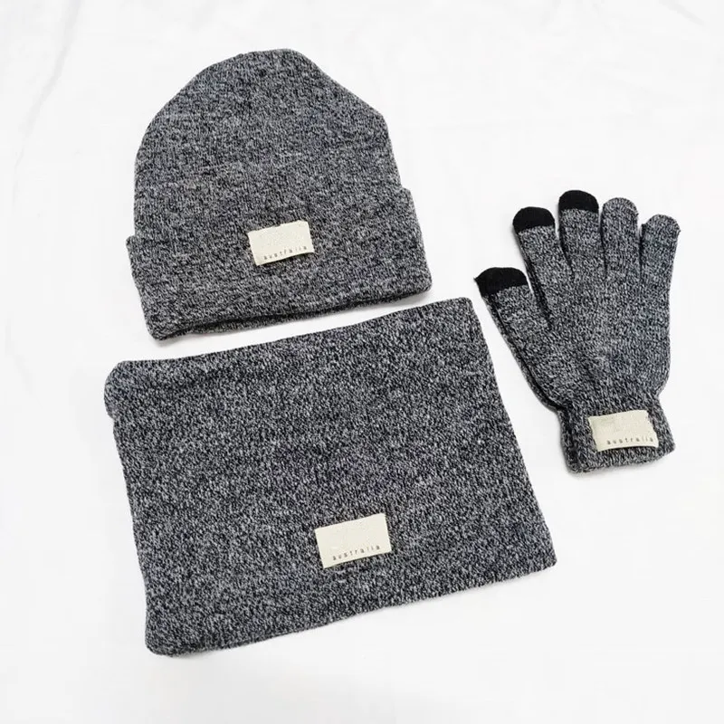 Australie Designer bonnet tricoté et gants de cache-cou 4pcs ensemble hiver polaire bonnets épaissi foulard chaud crochet chapeaux gant à tricoter costume 4 pièces INS