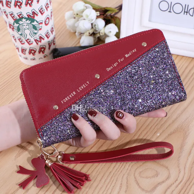 HBP Fashion Women's Pu Leather Long Wallets Sequins Patchwork Glitter Wallet Coin Purse Female Wallets Girls Gifts Wholesale