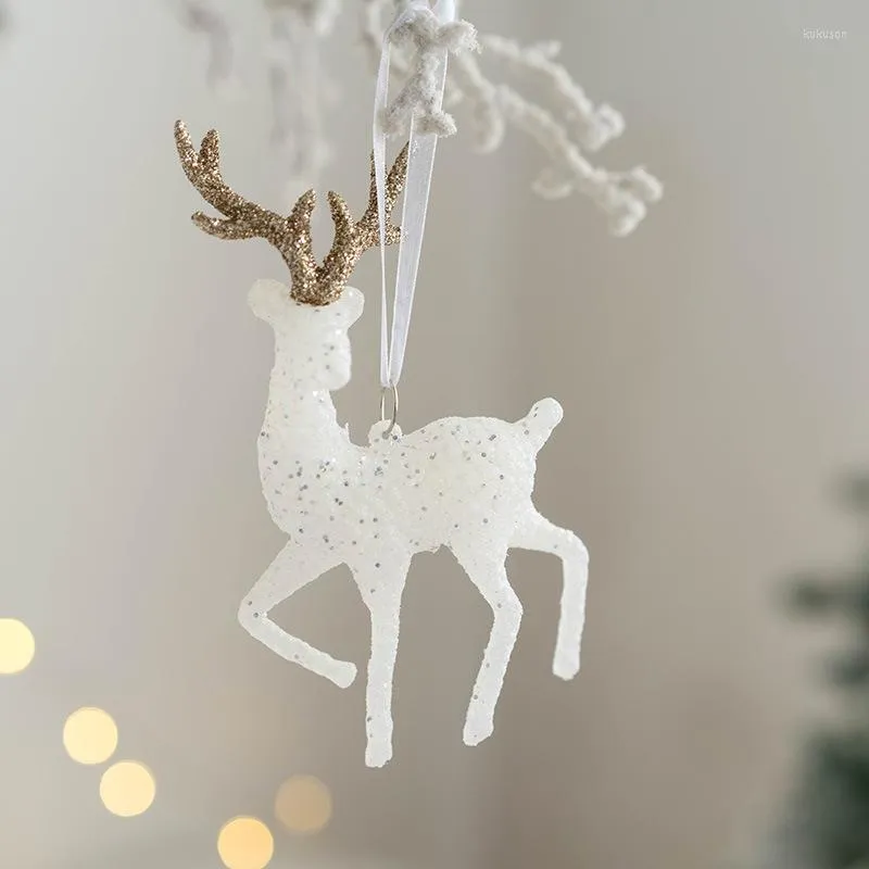 Kerstdecoraties Boom Hangende hangers Glitter Small Xmas Deer Oranments Elk Merry Decor Happy Year 2023 White