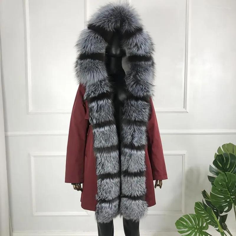 Women's Fur Women Winter Parka Coat Jacket Real Liner Silver CollarCasual Fashion Warm Overcoat Detachable