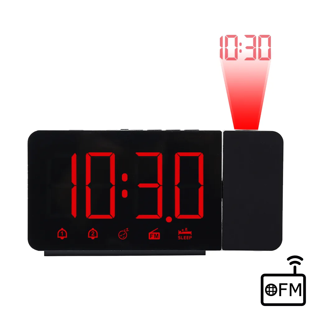 FM Radio Wecker Digital LED Dual Alarm Time Projector Desktop Elektronische Tischschreibtischuhr mit Snooze -Zeitprojektion
