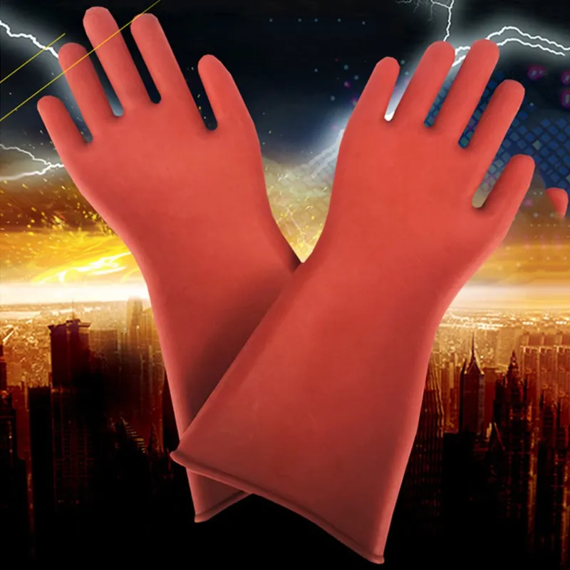 5本の指の手袋1ペア反電気性プロフェッショナル12kV高電圧電気断熱ゴム電気技師セーフティグローブ40cm 221110