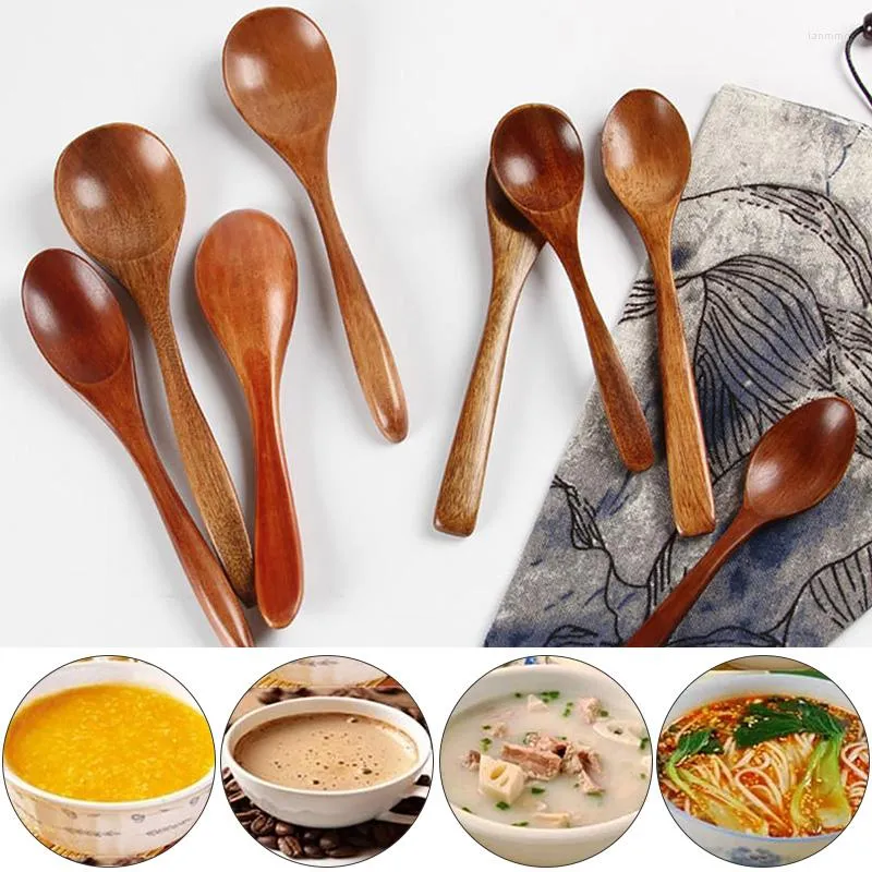 ディナーウェアセット天然木製スプーン長いハンドルラウンドスープ料理のためのミキシングスタート家庭用食器用品キッチンアクセサリー