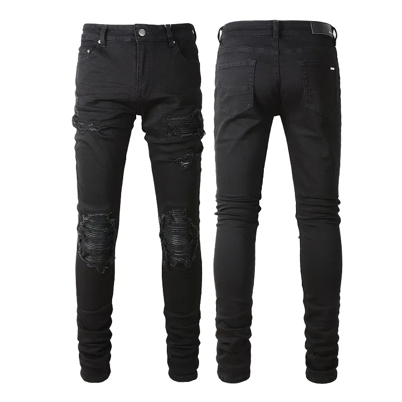 Patches de jeans Fit Detalhe Jeans Biker Men Slim Motorcycle para homens vintage qgba angustiado