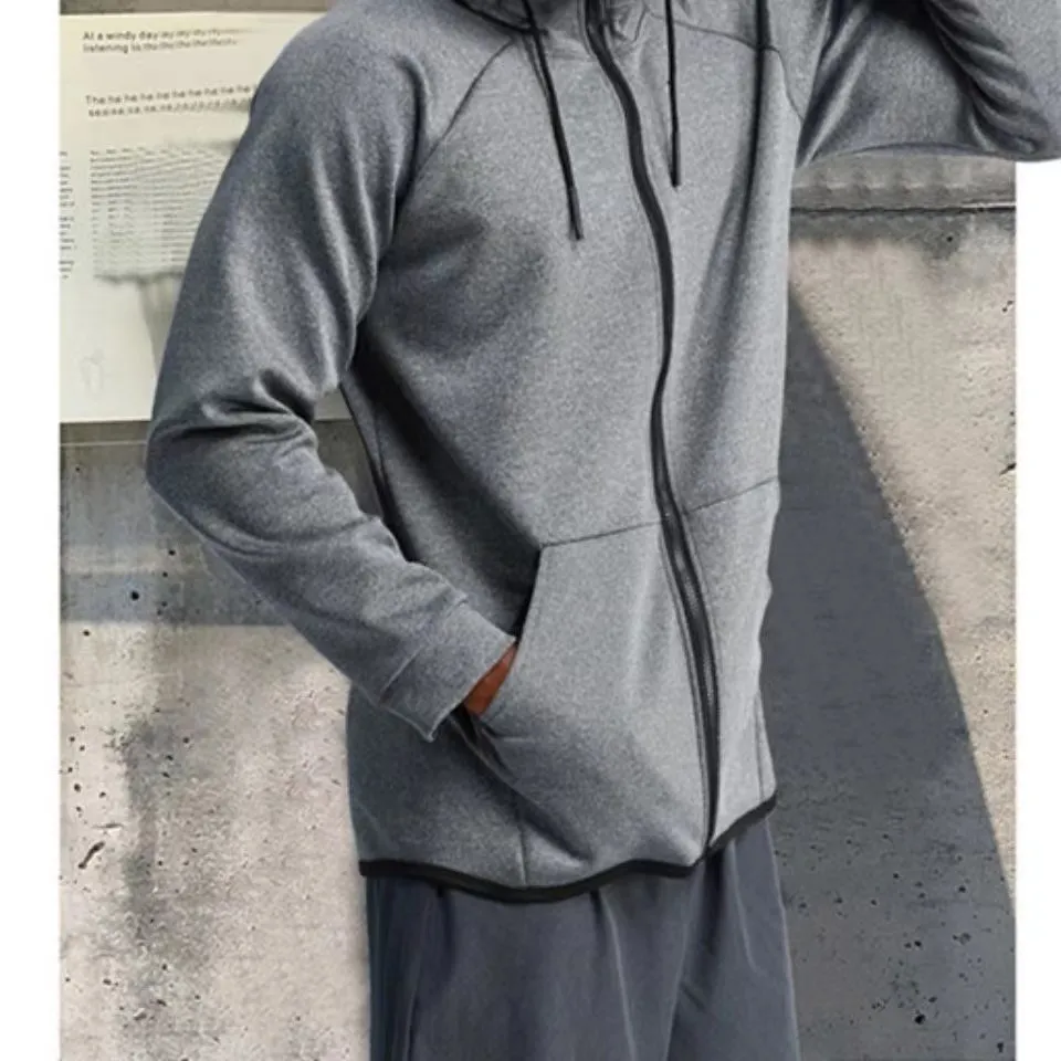 LU115 Men New Yoga Zipper Hooded Jacket Casual Long Sleeve Outdoor Jogger Outfit Fitness Sports Double-Sided Brushed Fabric Material Outwear