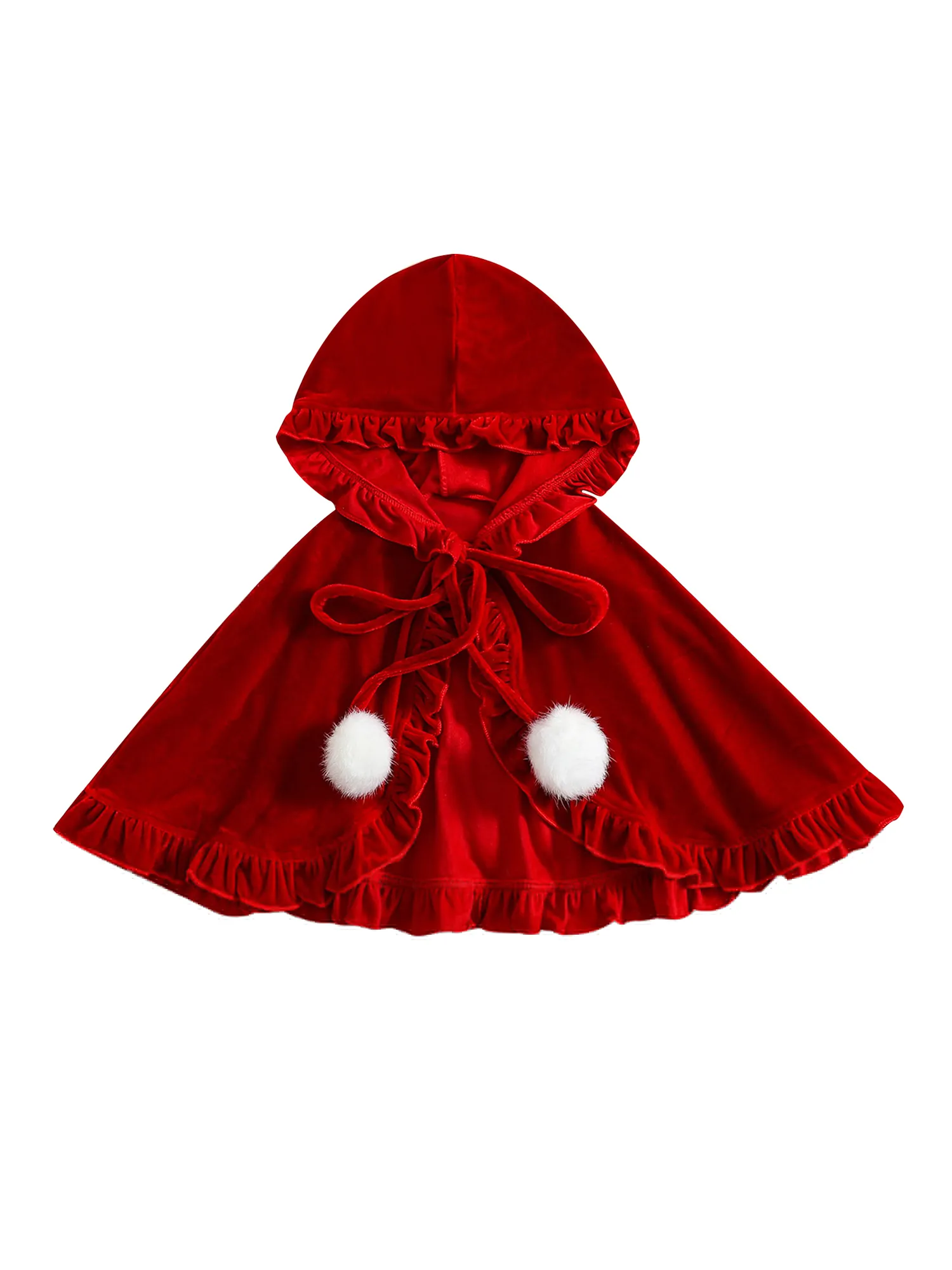 Girl's Dresses Kids Girls Plysch Cloak Soft Hooded Nacing Frills Cape With Balls for Christmas Party 221110