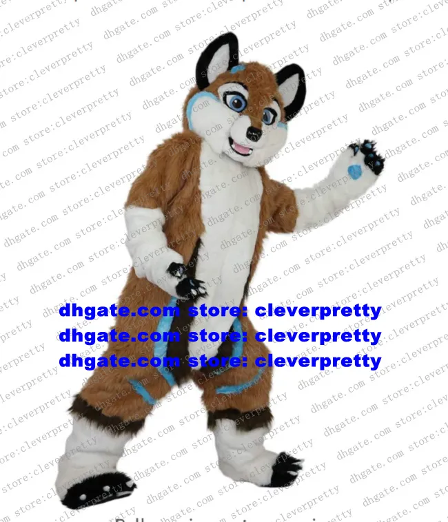 Brown Long Fur Furry Fox Mascot Costume Husky Dog Wolf Fursuit Adult Cartoon Character Wedding Marriage Brand Figure zz7569