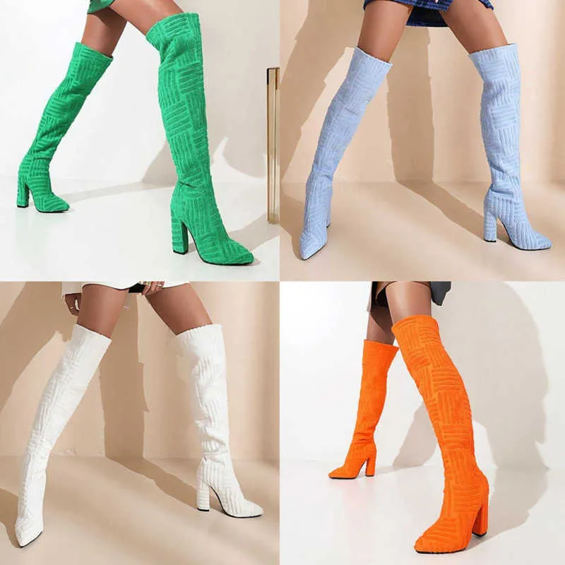 Cuissardes femmes 2022 nouveau talon épais serviette botte genou bottes hautes