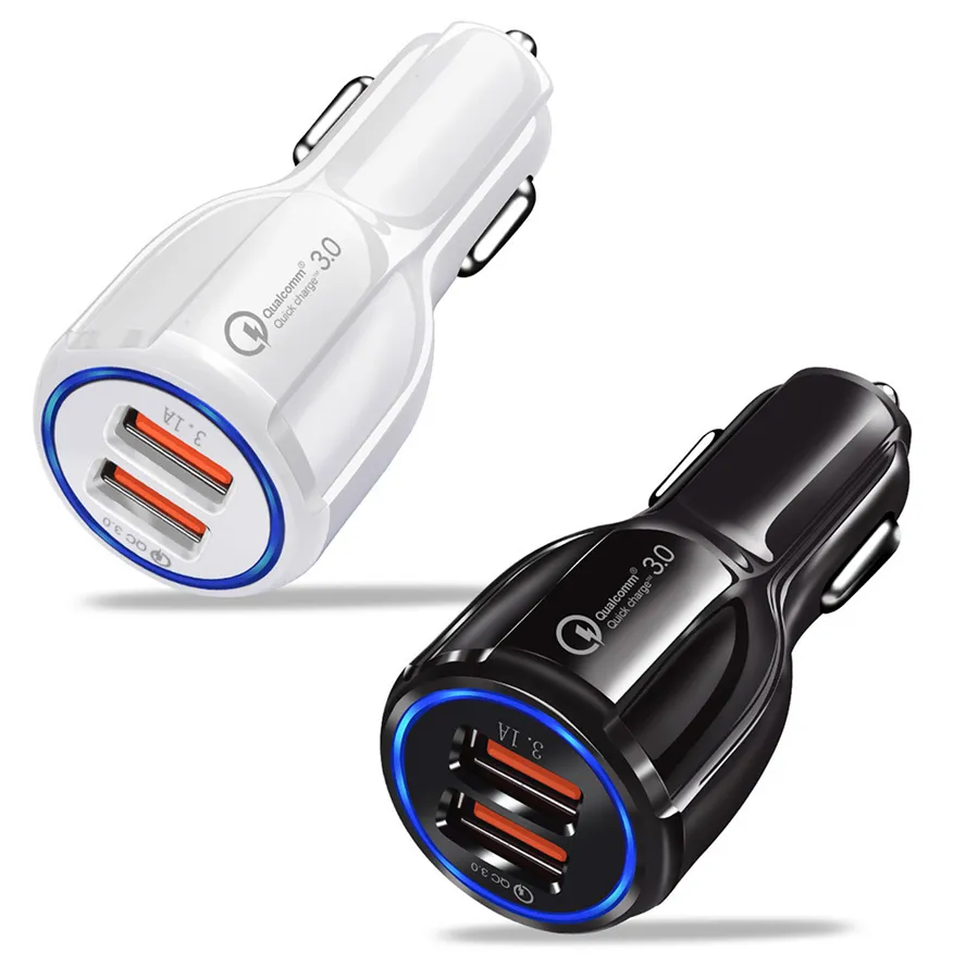 Cargadores de teléfono celular Puertos duales USB-A Adaptador de carga rápida QC3.0 3.1A 2 Cargador de automóvil USB para iPhone Samsung LG Huawei Xiaomi Teléfono Android Universal