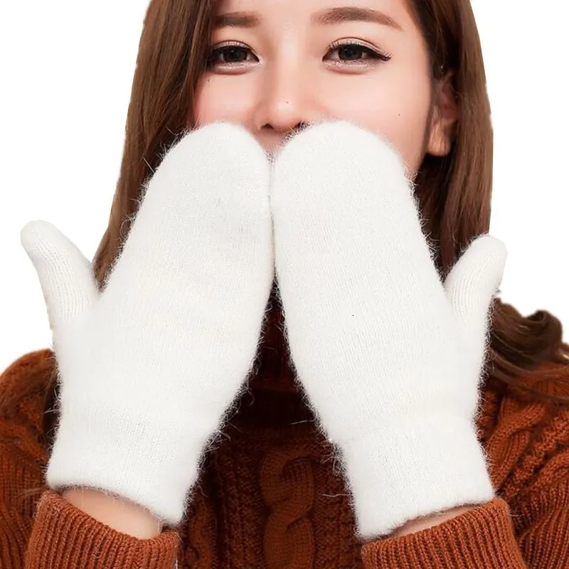 5本の指の手袋ysdnchi冬の純粋なカラーファッション女性女の子ウサギ毛皮ミトンソフトウォームキャンディダブルレイヤー女性221111