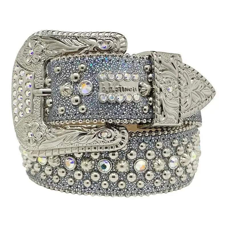 Genuine Leather Rhinestone Belt For Men Women, Smooth  display picture 3