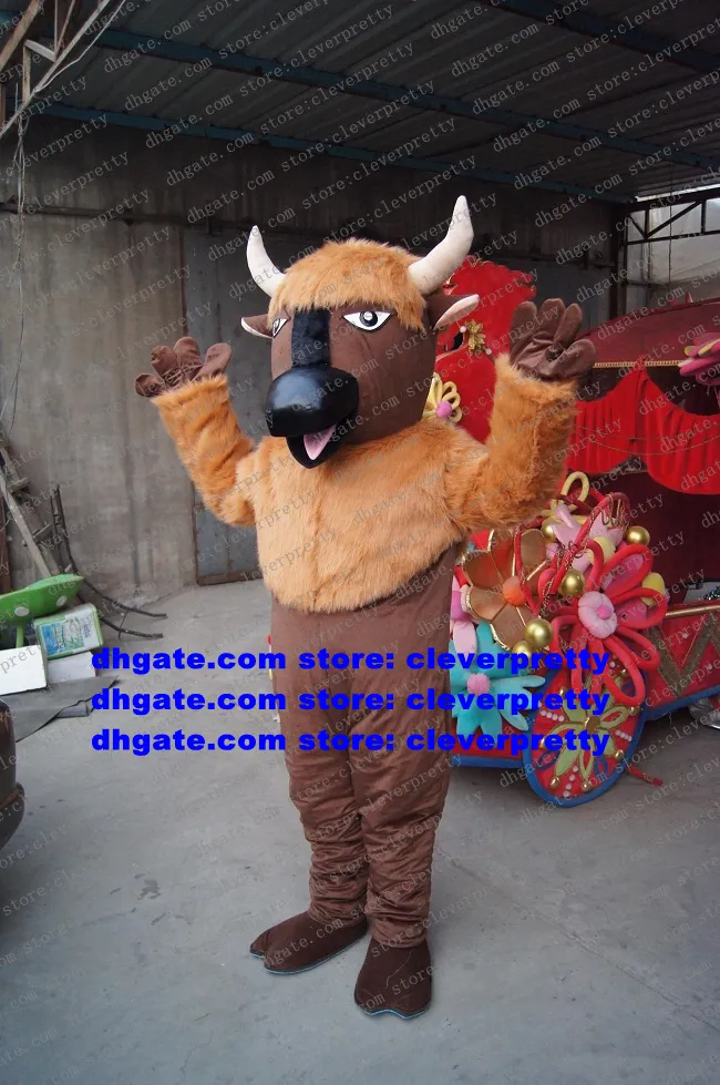 Mascot Costume Brown Kerbau Buffalo Bison Wild Ox Bull Cattle Calf Vuxen Cartoon Character Manners Ceremony Sut On Nice ZX1491