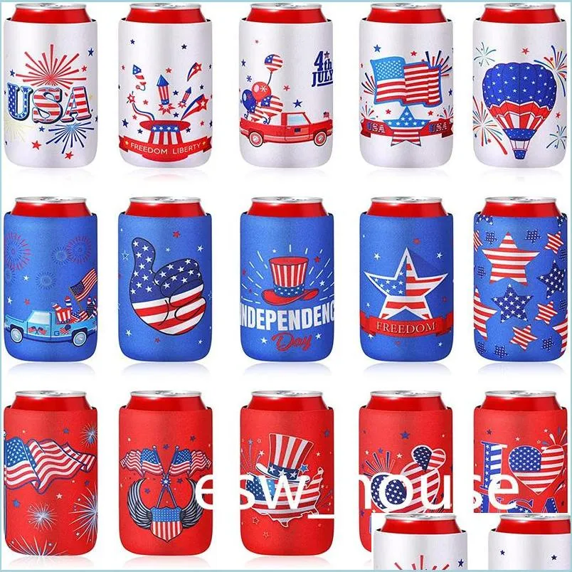 Autres fournitures de fête Fête de l'Indépendance Cola Bière Can Insator Sleeve Jy 4Th Bouteille Pliable Néoprène Drink Cooler Sleeves Dhpau