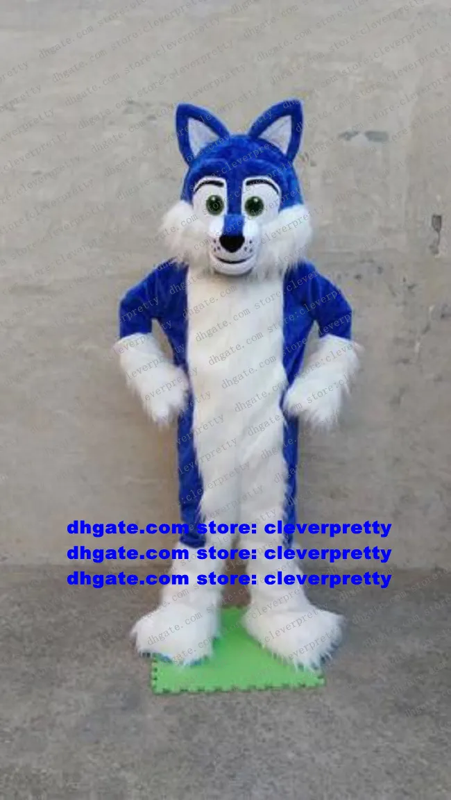 Blue Long Fur Furry Wolf Mascot Costume Fox Husky Dog Fursuit Adult ...