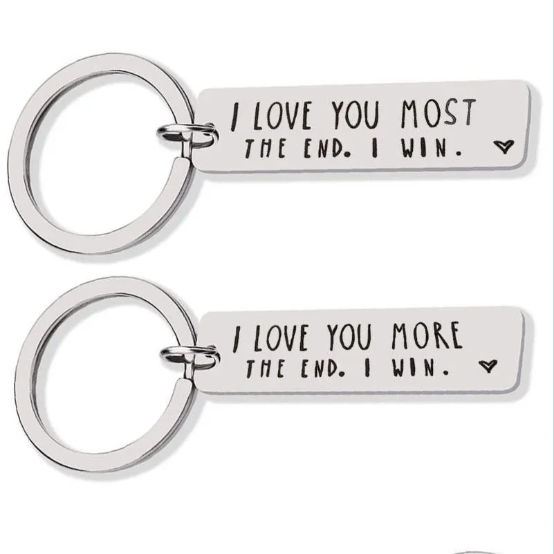 Key Rings Valentijnsdag Key ringen Ik hou meer van je de eindbrief Keychain roestvrijstalen sleutelhanger voor mannen dames drop levering juwelen dhl8e