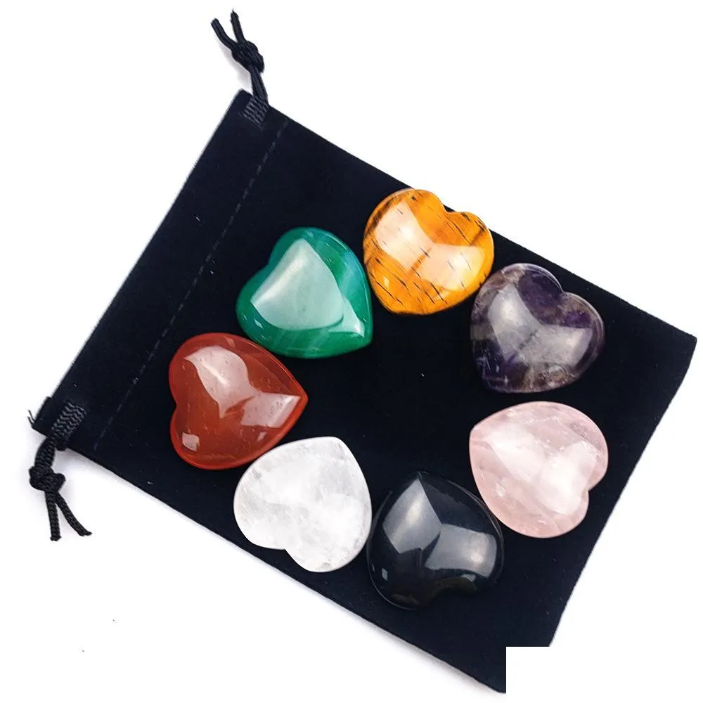 Pierres précieuses en vrac Coeur en vrac Reiki Seven Chakra Guérison Pierre naturelle Tumbled Irregar Polissage Rock Quartz Yoga Energy Bead Decorati Dhhqt