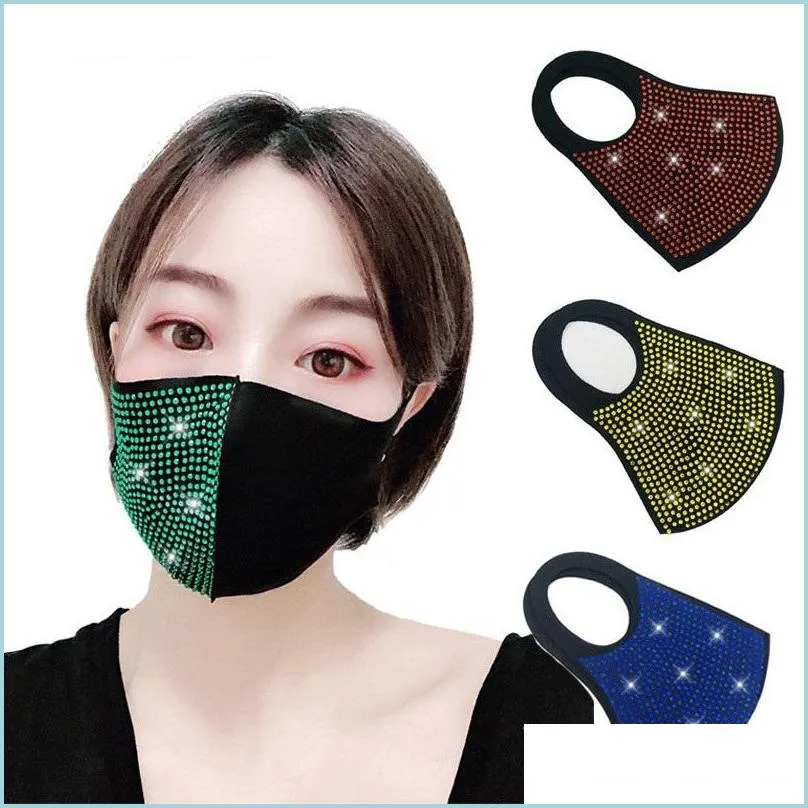 Designer Masques Coloré Strass Mode Masques Lavable Masque Anti-Poussière Respirant Bling Bouche En Stock Drop Delivery Accueil Gard Dh9Jq