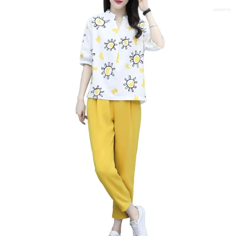 Kvinnors tr￤ningsdr￤kter Kvinnor Summer Fashion Two-Piece Set Pants Set Outfits Female Printed Tops Suits Casual 2 PCS Matching