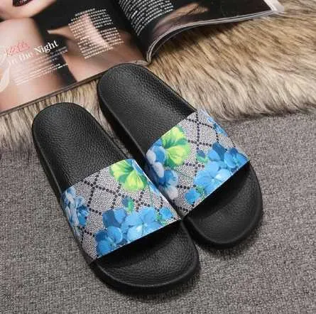 Lux Designer Sandal Hommes Femmes Unisexe Fleur Imprimer Diapositives plates Pantoufles de piscine