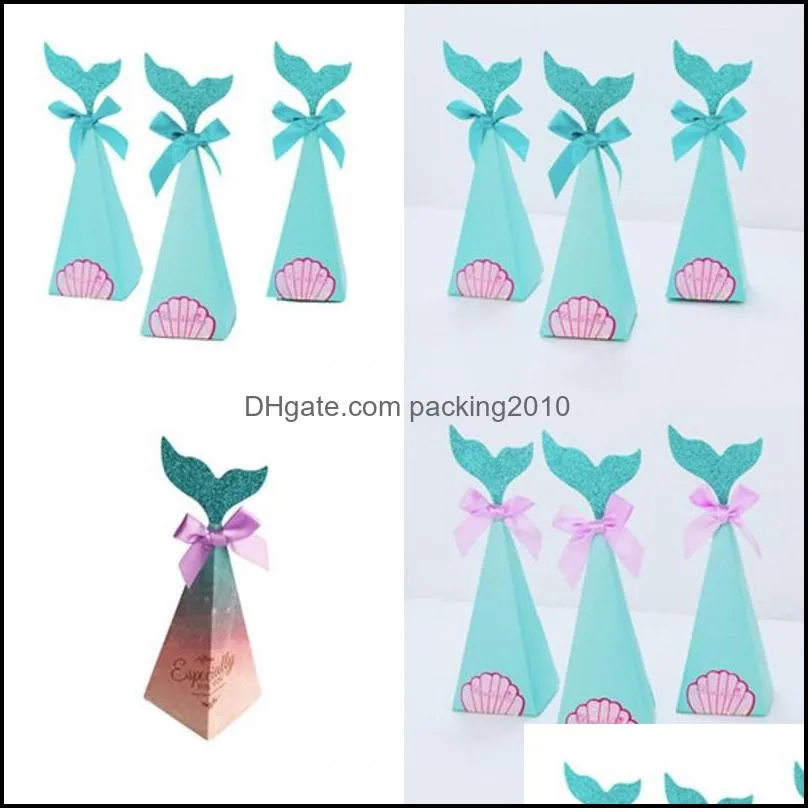 Enrole de presente Mermaid Tail Bowknot Box Box Papel Pedaço Principal Caixa Capace Contêiner de Candeleiro Destart Party Decorati Dhv2c