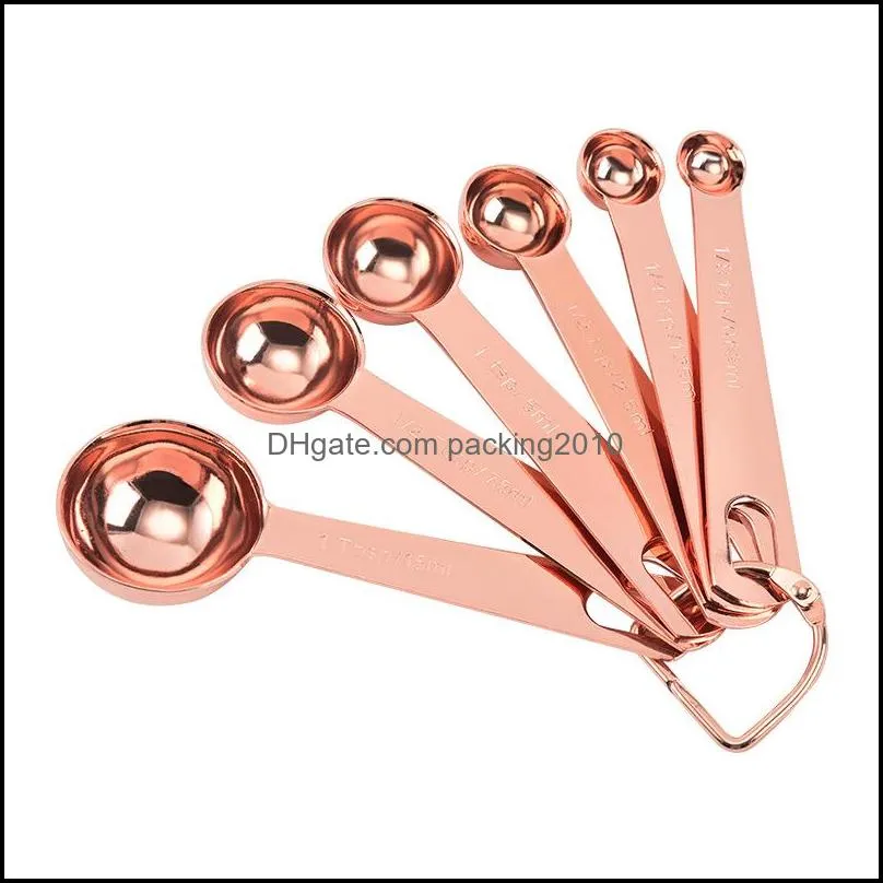 Mätverktyg Rostfritt stål Mätsked Set Luxury Rose Gold Scoop Kök Tool Bakning Tillbehör 380 S2 Drop Delivery Home DHKZQ