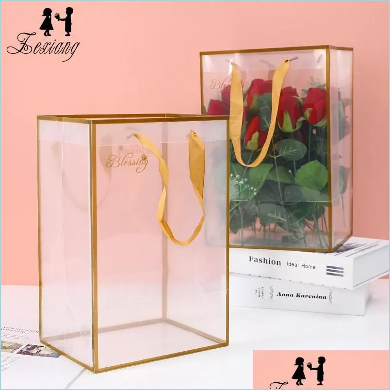 Geschenkwikkeling Bloemist Bloempakketzak Clear PVC Bouquet met handvat Valentijnsdag Verjaardag Geschenk Pouch Drop Delivery Home Garden Festi DHG60