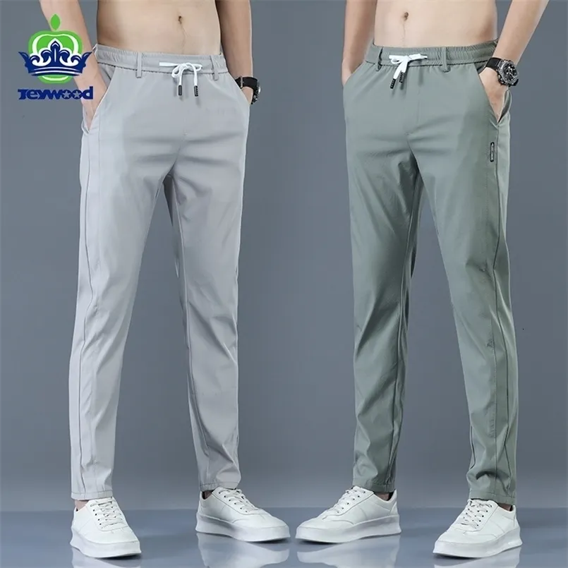 Men's Pants Trousers Spring Summer Thin Green Solid Color Fashion Pocket Applique Full Length Casual Work Pantalon 221111